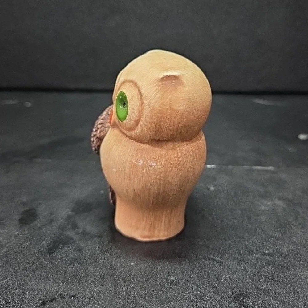 Owl Figurine‎ with Green Eyes, Vintage Ceramic Owl, Made in Portugal, Vtg Decor